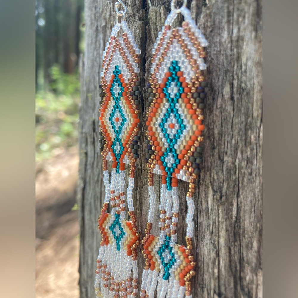 Handmade Long Beaded Southwest Fringe Earrings
